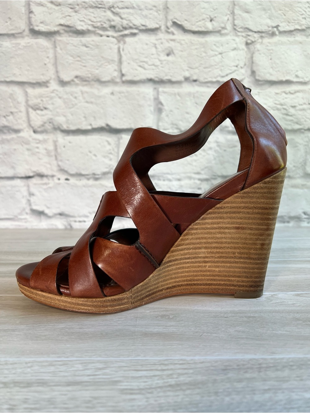 Cole Haan Cognac Leather Wedge Platform Sandals Size 8.5 - Picture 5 of 9